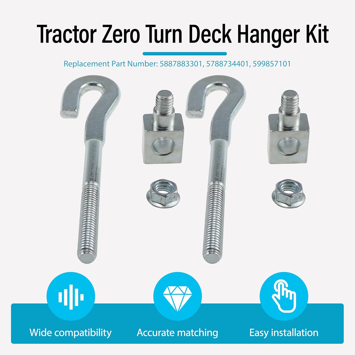 Replacement Zero Turn Deck Hanger Kit 5887883301, 5788734401, 599857101 Fits Husqvarna, AYP, Craftsman, Jonsered, McCulloch, Poulan, Poulan Pro, RedMax, Weed Eater Tractor (Set of 2)