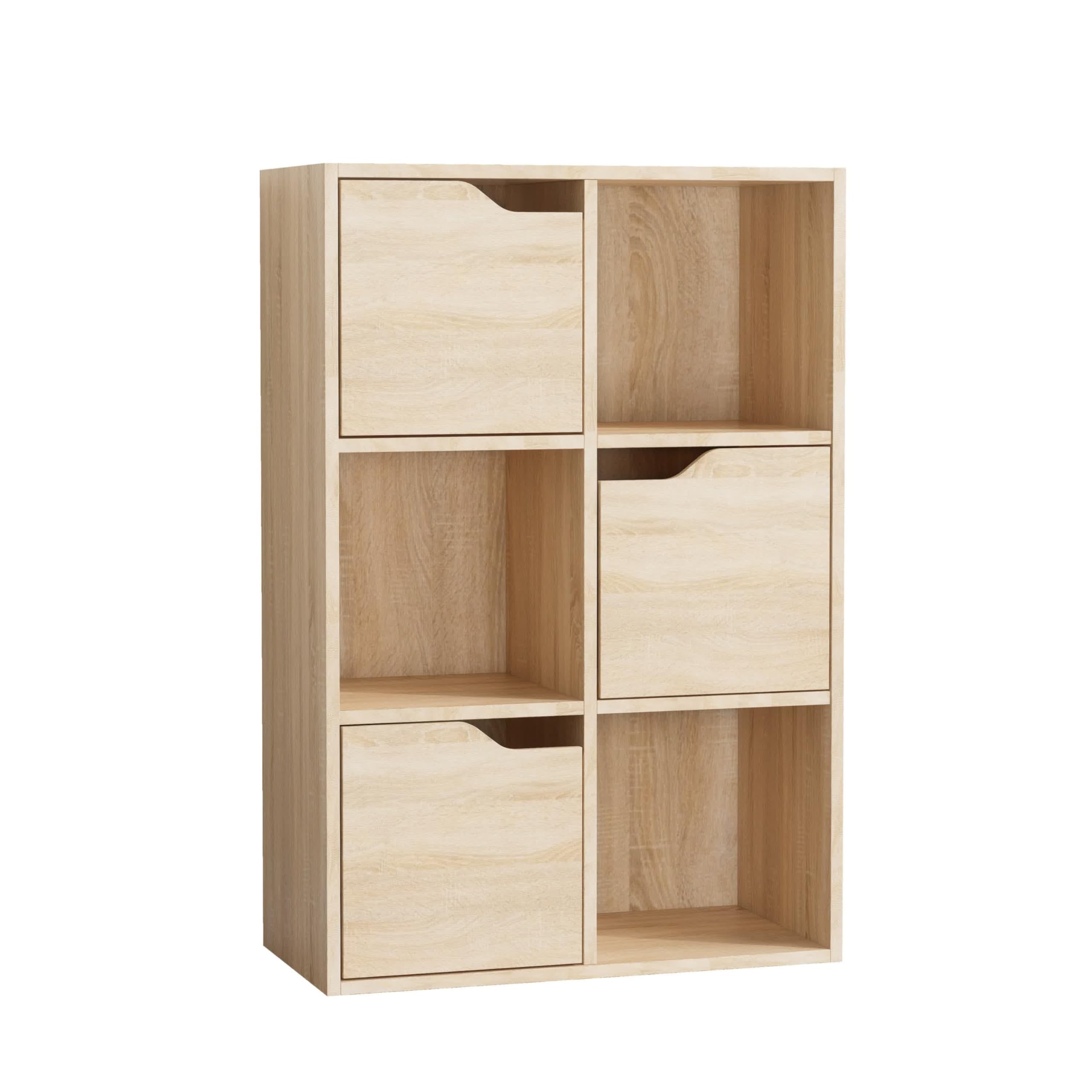 Garvis Standregal 6 Fächer (3 Türen) – Schmal 60x92x29 cm – Kompaktes Kombiregal für Büro & Wohnzimmer (Sonoma Eiche)