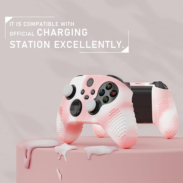 eXtremeRate PlayVital 3D Studded Edition Anti-Slip Silicone Cover Skin for Xbox Series X Controller, Soft Rubber Case Protector for Xbox Series S Controller with Thumb Grip Caps - Pink White - 4