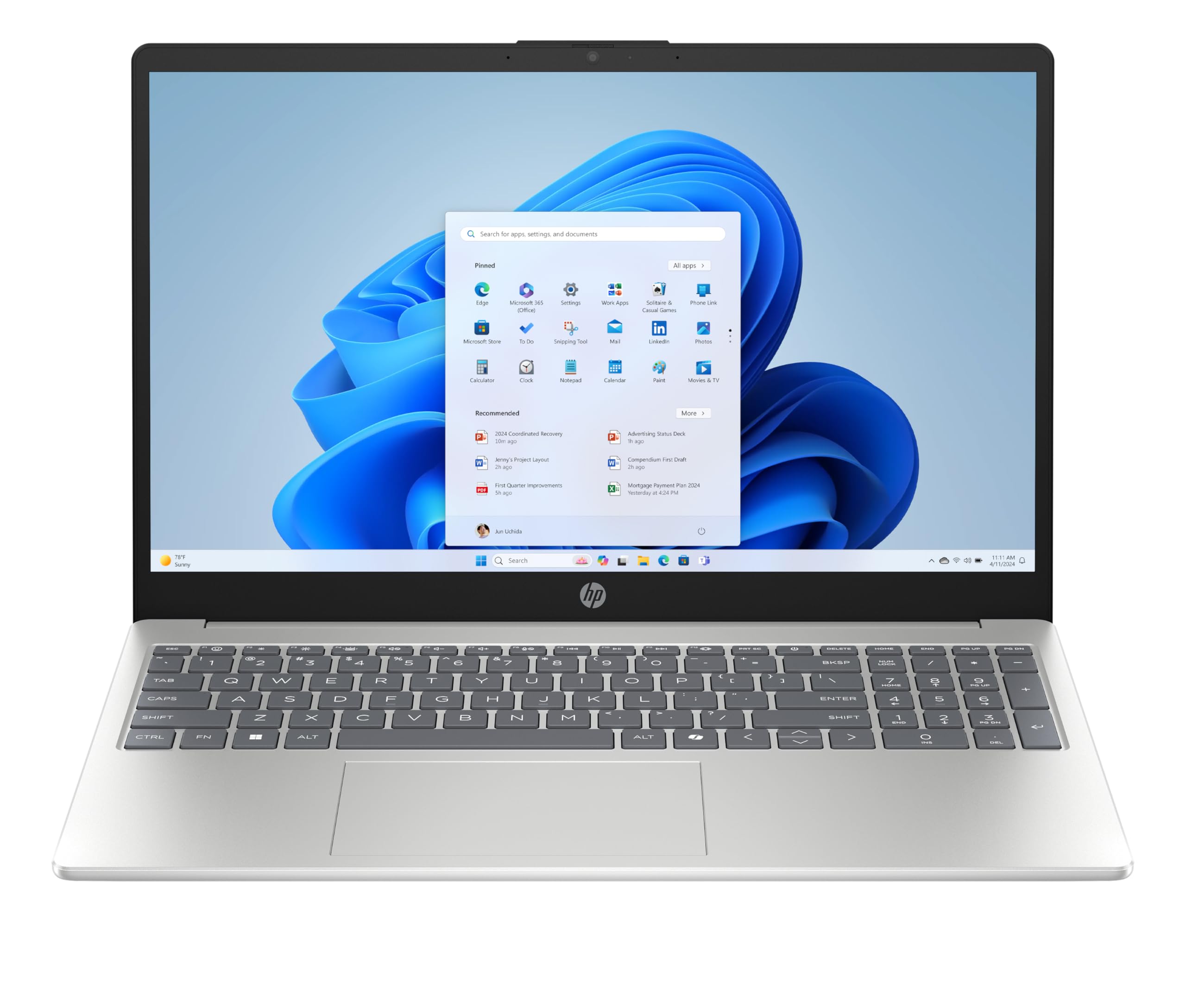HP Laptop | 15,6" wyświetlacz FHD | Intel N100 | 4 GB DDR4 RAM | 128 GB UFS | Intel UHD Graphics | Microsoft 365 Single (1 rok) | Windows 11 Home w trybie S | QWERTZ | Natural Silver