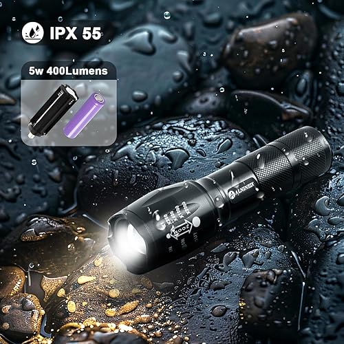 Miniatura 4 de Paquete de 2 linternas LED de aluminio de alto lúmenes, con zoom y 5 modos para EDC, camping, senderismo, emergencia, 3 pilas AAA no incluidas (B)