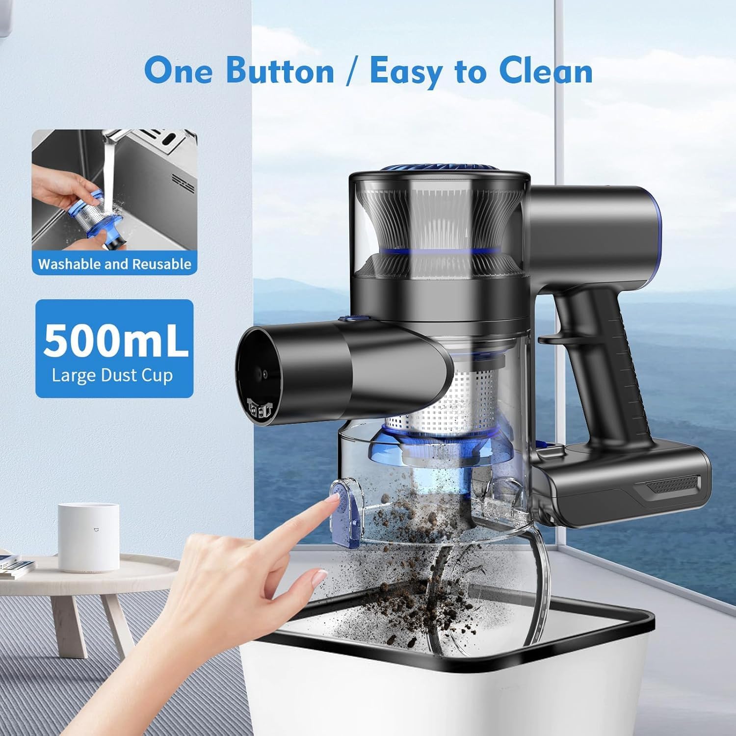MBTTODF Cordless Vacuum Cleaner, Stick Vacuum Cordless Rechargeable with Power Suction, Up to 40-Min Runtime, Lightweight Vacuum Cleaners for Home, Hardwood Floor,Pet Hair,Carpets,Tile(Blue)