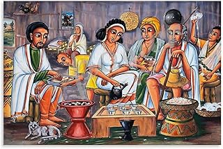 QDFXCYOO Ethiopian Coffee Ceremony Abstract Art Canvas Painting Wall Art Poster for Bedroom Living Room Decor 36x24inch(90x60cm)