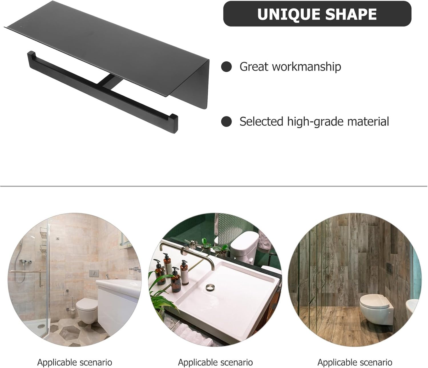 VILLCASE Stainless Steel Punch-Free Toilet Paper Holder Wall Mount Double Roll Paper Towel Rack Bathroom Sundries Organizer Black