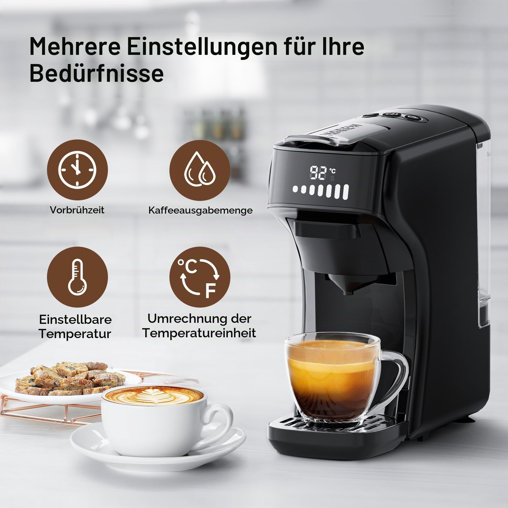 HIBREW H1B 6-in-1 Kapselkaffeemaschine, 20 Bar Kompakte Espressomaschine | Kompatibel mit Ns*/DG*/Es*/Kcup* & Gemahlenem Kaffee, Einstellbare Temperatur & Füllmenge, Heiß- & Kaltbrühfunktion