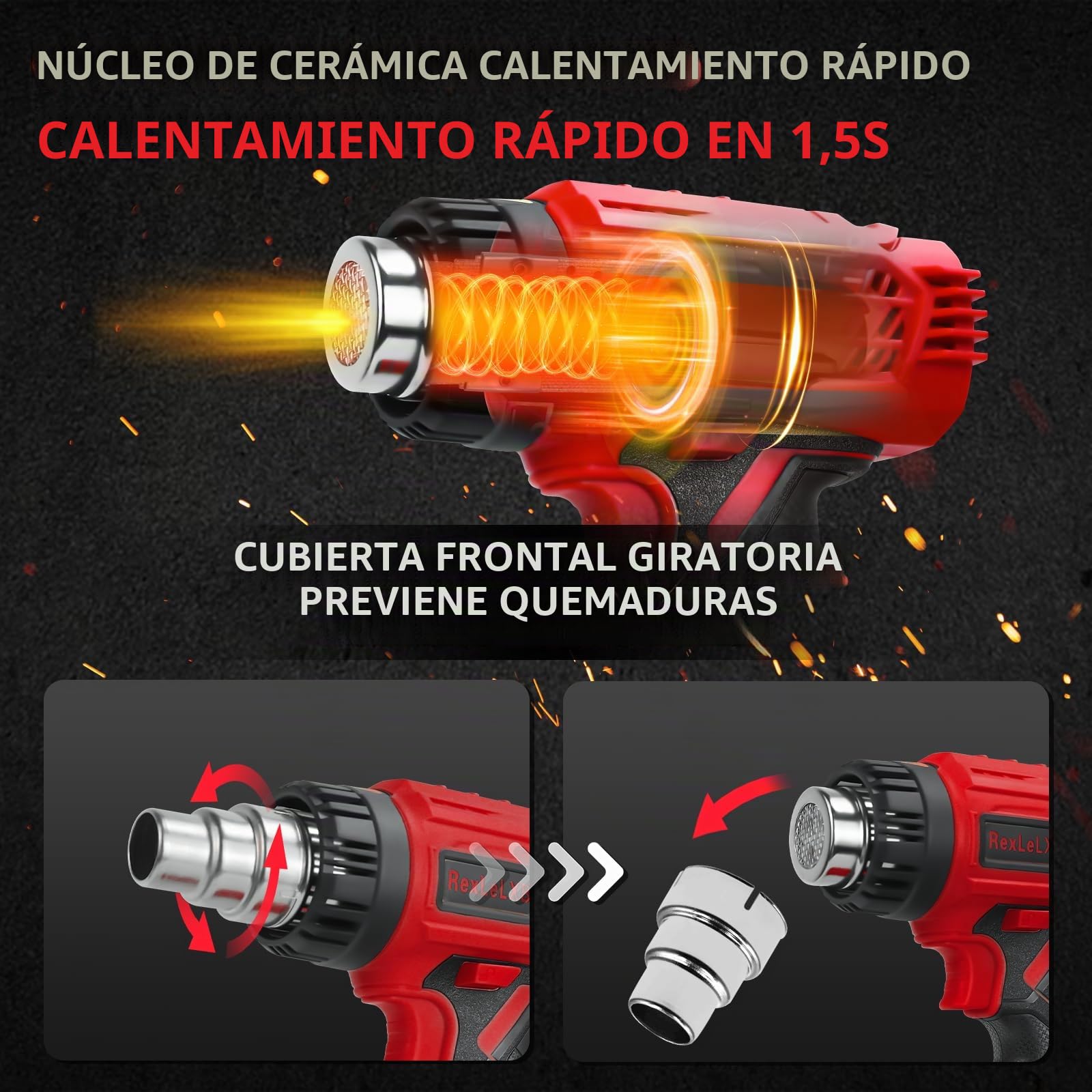 Pistola de aire caliente con pantalla inalámbrica para batería Milwaukee de 18 V de ion de litio, 400 W, 1022 ℉ (550 ℃), pistola de calor con protección contra sobrecarga, 4 boquillas para soldar,