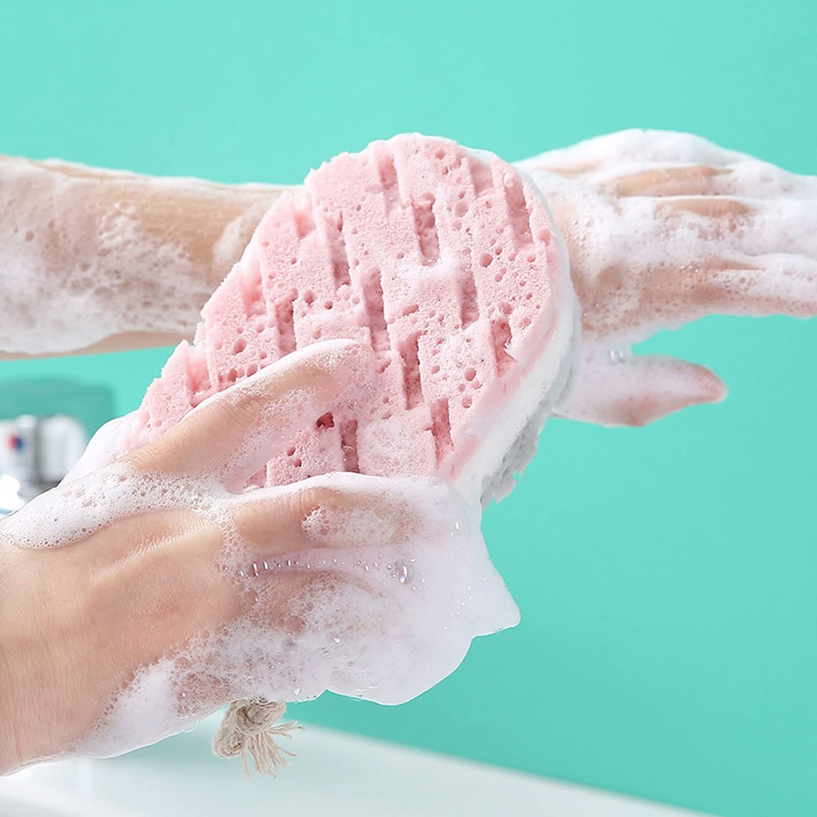 Cepillo en seco, 1 esponja espumosa de baño de tres capas, suave, exfoliante, masaje, limpieza corporal, accesorios de baño (1 pieza rosa)
