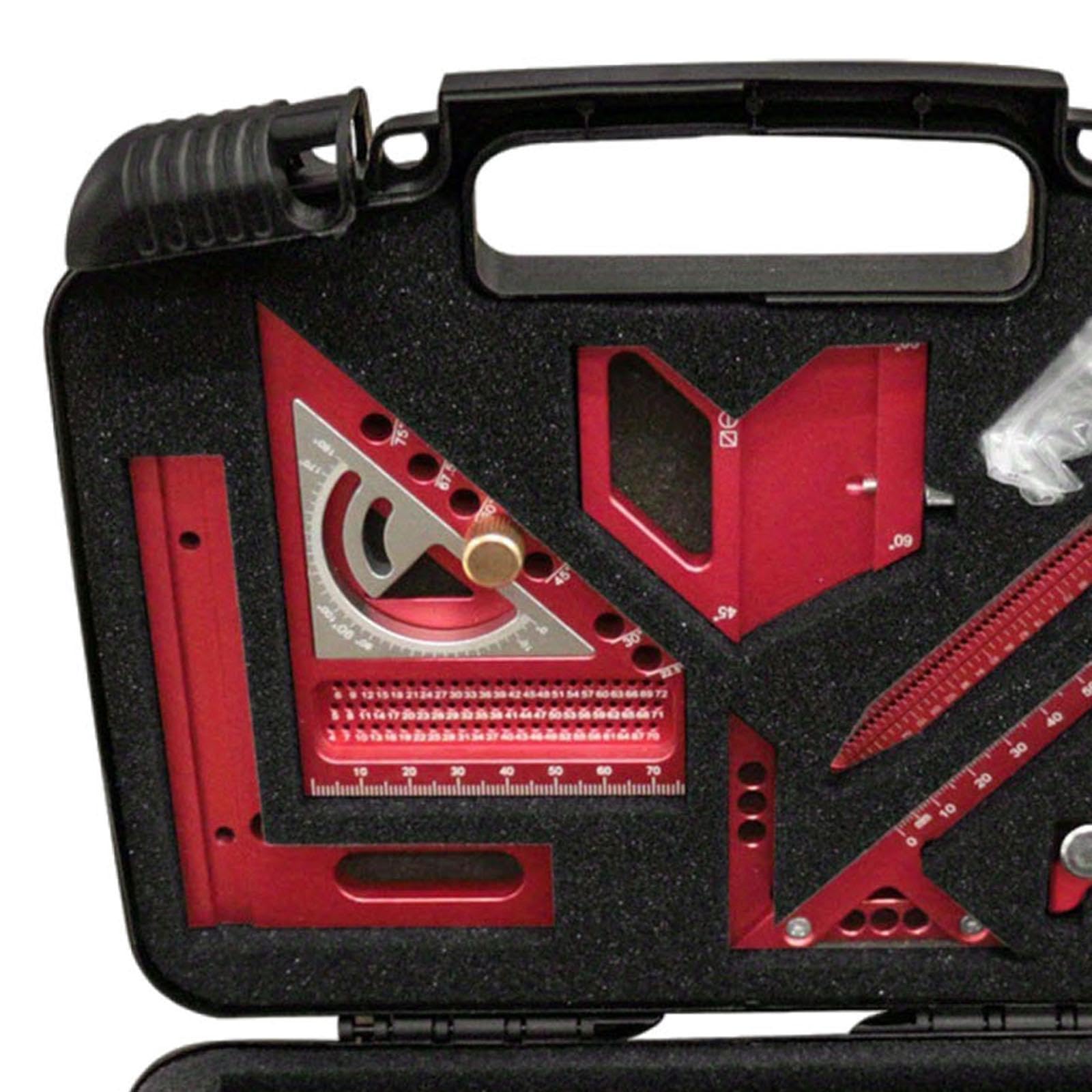 Milageto Set de Règles de Menuiserie Outil de Mesure Jauge de Traçage Équerre Polyvalente Rapporteur D'Angle En Aluminium avec Coffret Portable Approprié pour, 10 pièces