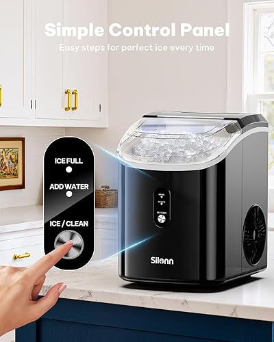 Miniatura 6 de Silonn Nugget Ice Makers - Máquina de hielo de pellets masticables con función de autolimpieza, máquina de hielo portátil con cuchara de hielo para