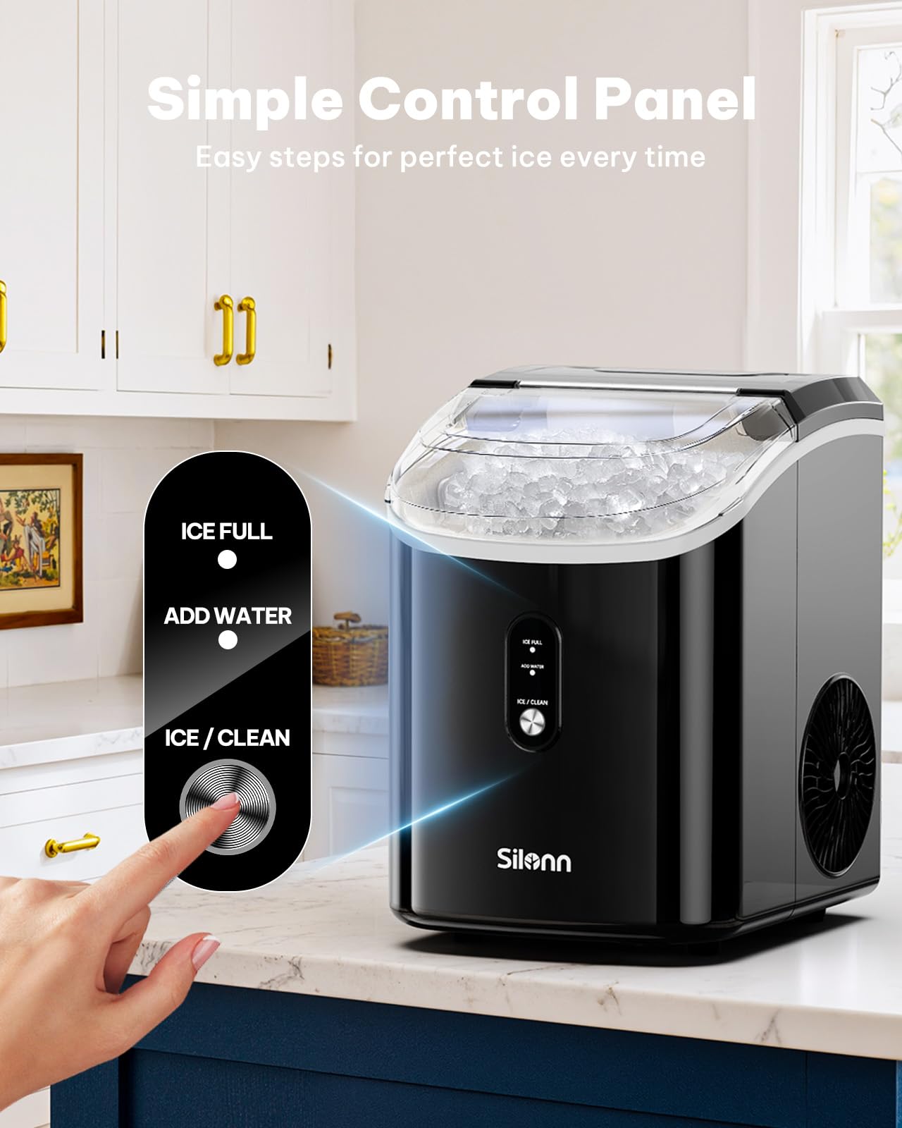 Silonn Nugget Ice Makers Countertop, 38lbs/24h Chewable Pellet Ice Machine With Self Cleaning Function, Portable Pebble Ice Maker With Ice Scoop For Home Kitchen Office, Black on Fridge.com - View 6