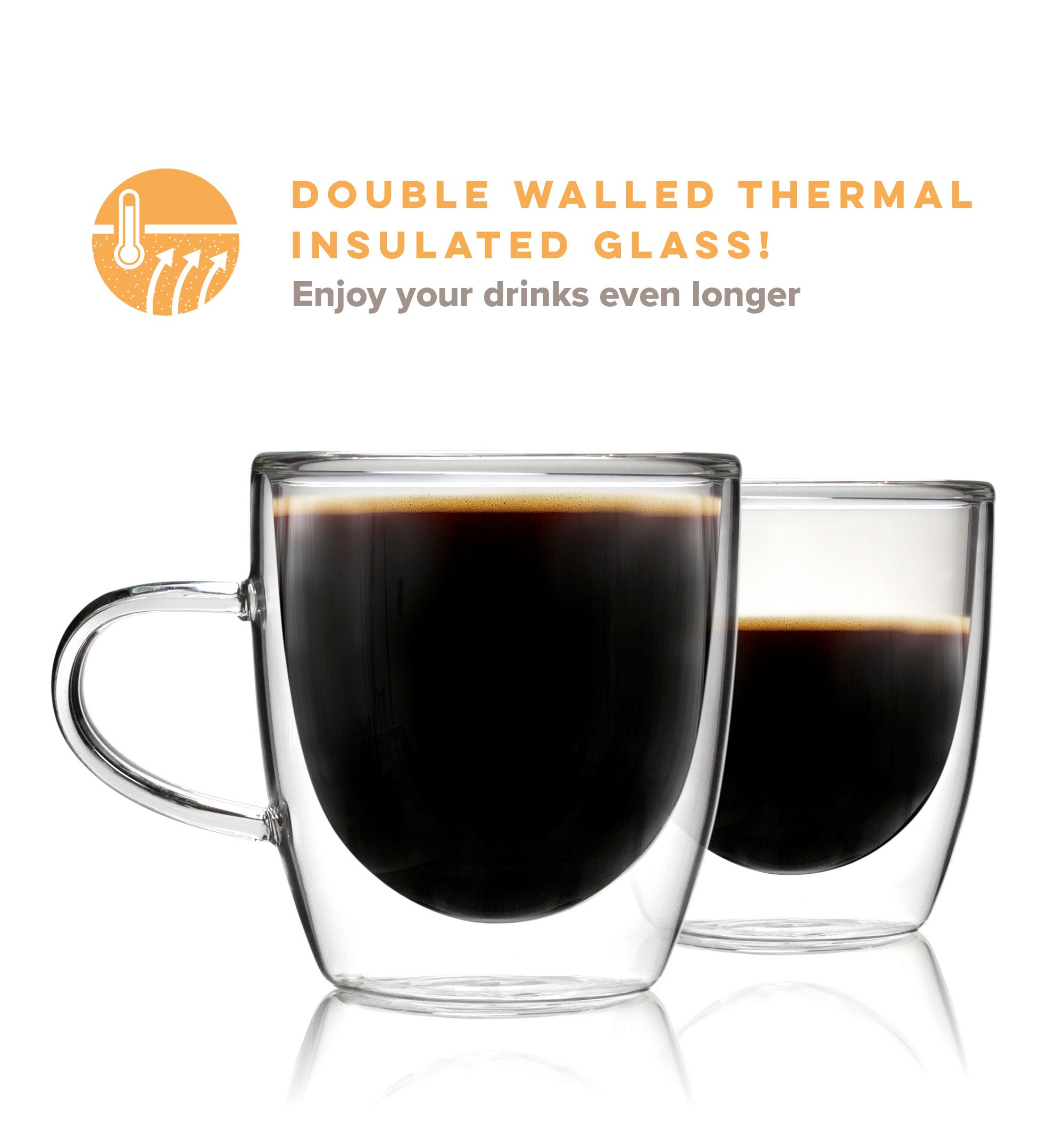 Insulated Coffee Mug with Handle, Double Walled Glass Coffee Mugs and Glass Tea Cups, Borosilicate Glass Mug, Coffee Mug Set of 4 (5oz, Set of 4)