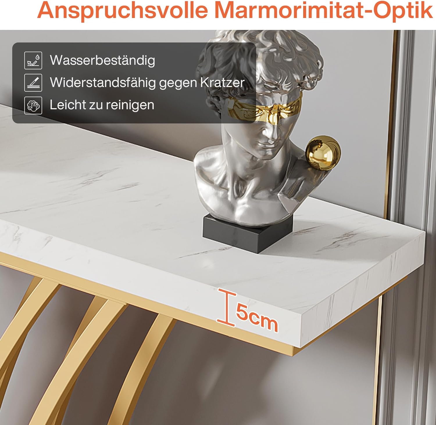 LITTLE TREE Narrow Entryway Console Table,Faux Marble White+Gold