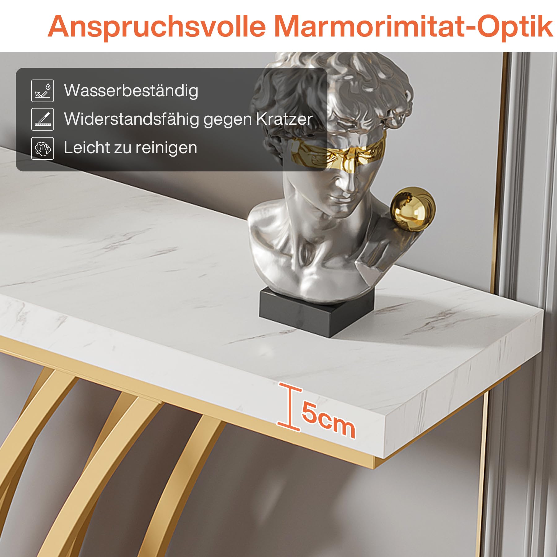 LITTLE TREE Narrow Entryway Console Table,Faux Marble White+Gold