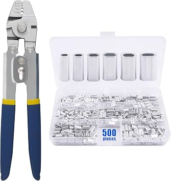 Fishing Crimping Tool Kit, Crimping Pliers with 500pcs Aluminum Crimp Sleeves Set Wire Rope Fishing Line Crimping Kit