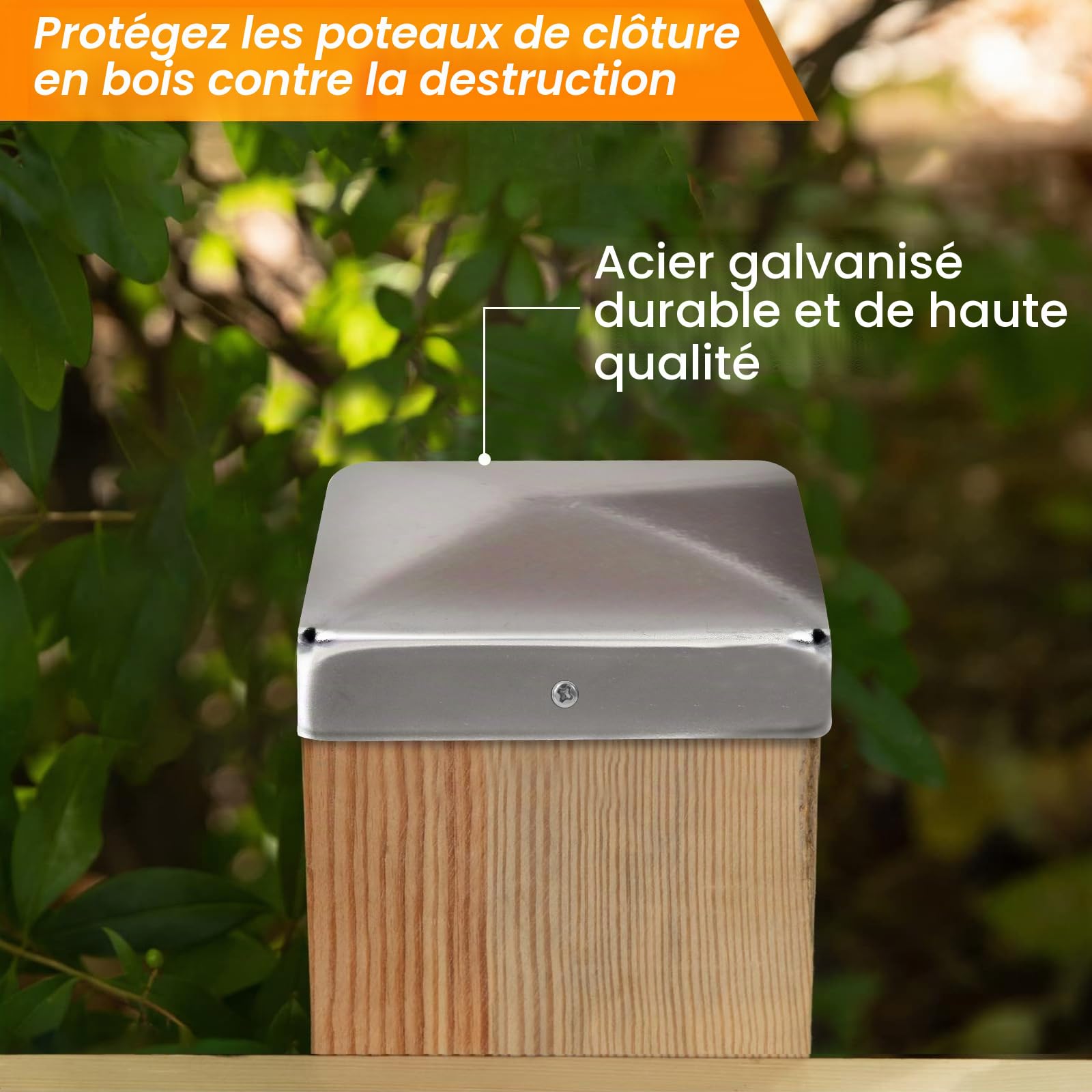10 Pièces Chapeaux poteau acier galvanisé 7x7 cm, forme pyramidale métal – résistant intempéries & UV, anti-pluie – vis incluses – pour poteaux bois & clôtures – parfait jardin, carport, terrasse