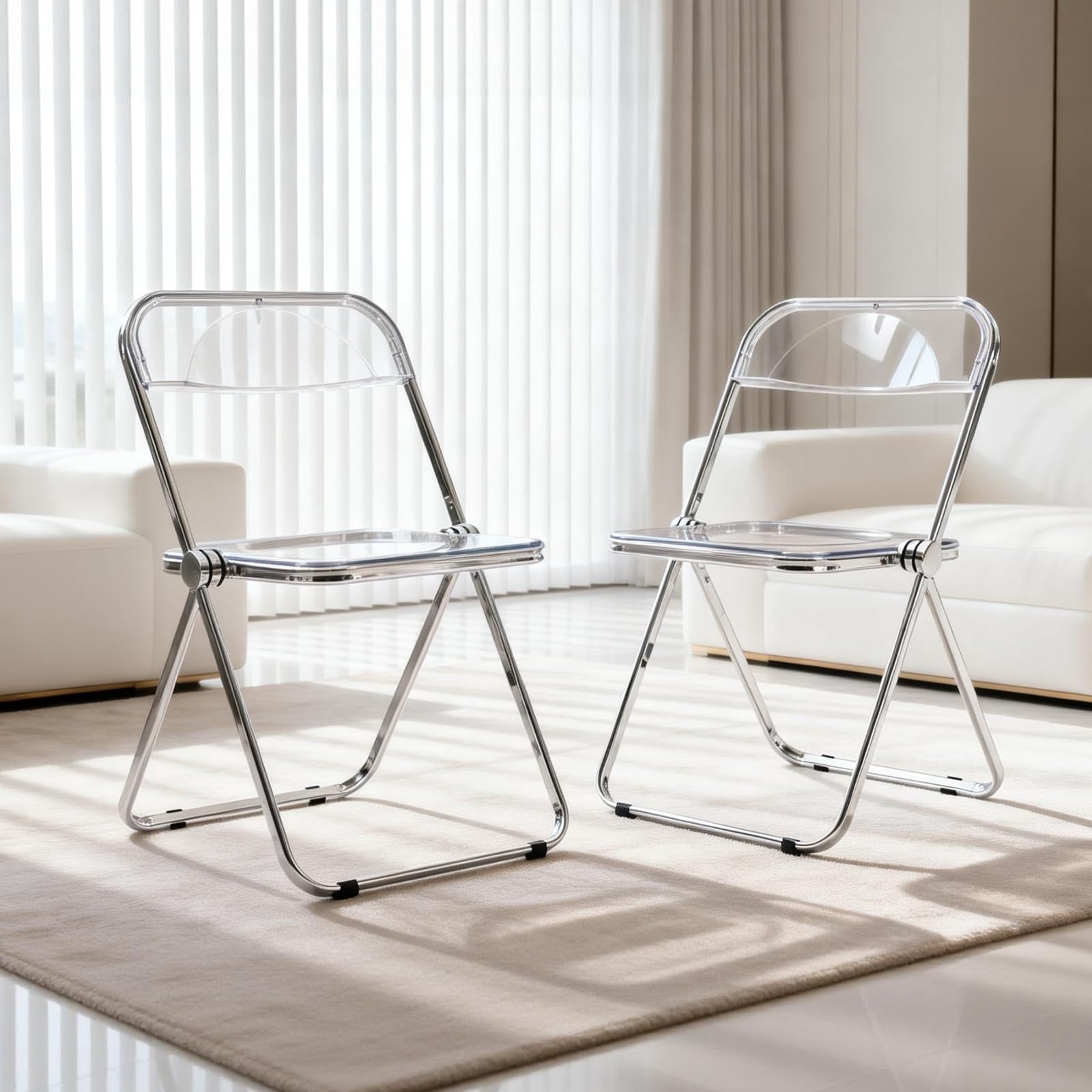 Silla plegable de acrílico, silla plegable transparente, silla plegable portátil con marco de metal para el hogar, oficina y eventos