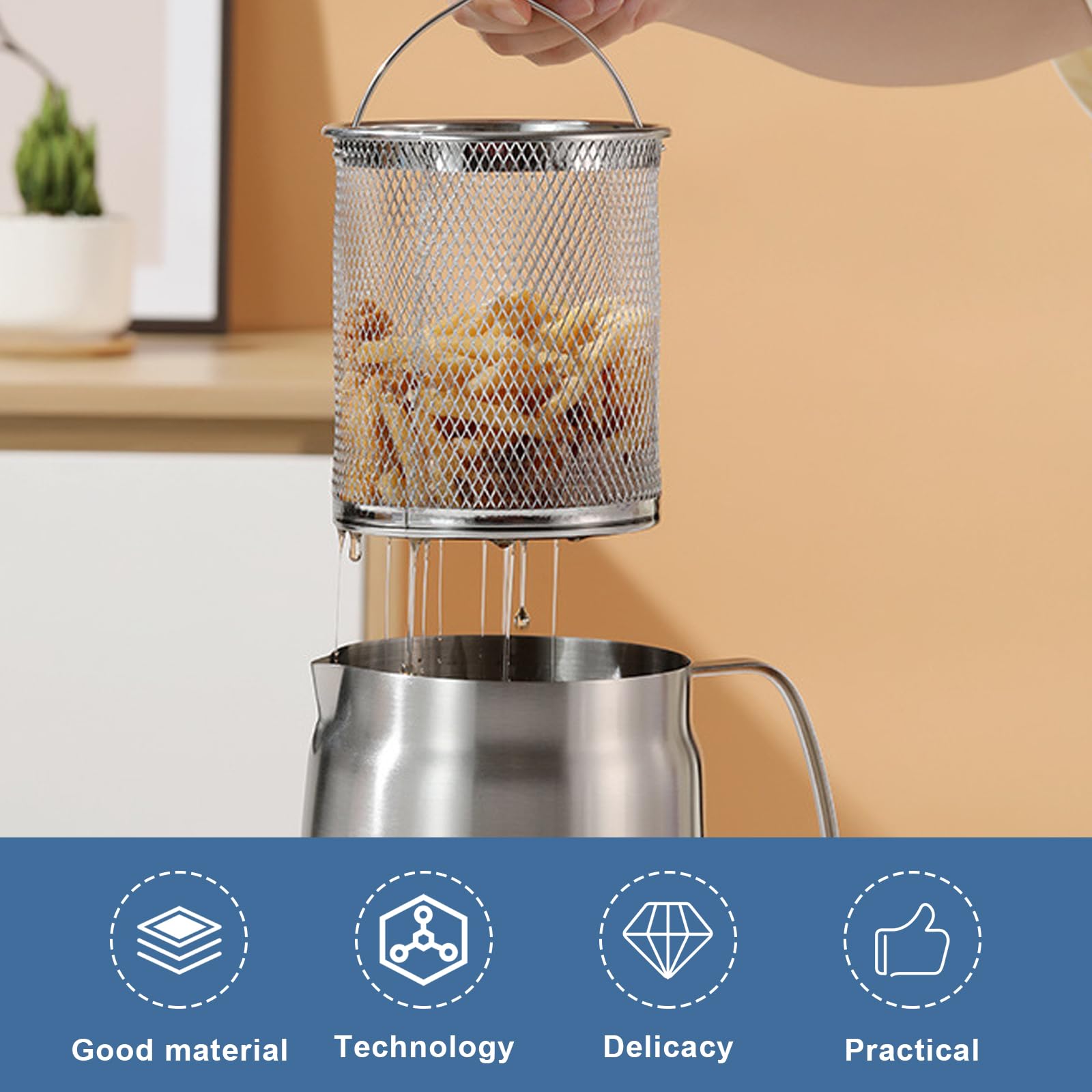 Contenitore per grasso di pancetta in acciaio inox, contenitore per grasso da 2 l, con filtro a maglia fine, coperchio antipolvere, ciotola antiscivolo, utensili da cucina per conservare olio per