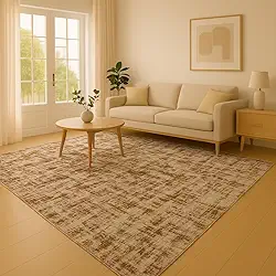 Tapete Jacquard para Sala 3x2 - Tapete Antiderrapante com Base EVA para Quarto e Escritório (Obra Arte Branco/Marrom,2.00x1.50)