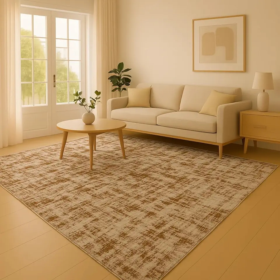 Tapete Jacquard para Sala 3x2 - Tapete Antiderrapante com Base EVA para Quarto e Escritório (Obra Arte Branco/Marrom,2.00x1.50)