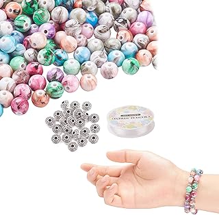 ToneGrip Miçangas artesanais para fabricação de joias, para fabricação de pulseiras, contas de acrílico 500 peças com 50 peças de contas espaçadoras e 1 rolos pequenos redondos coloridos artesanais, para pulseira de joias e colar brinco