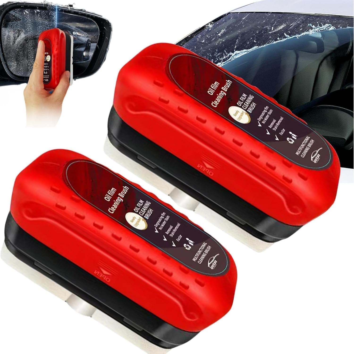 Pack of 2 Automotive Oil Film Cleaning Brush, Glass Cleaning Board, Car Glass Oil Film Removal Cleaner, Powerful Windshield Cleaner & Oil Film Remover, Enhance Visual Effect of Windshield-image-25