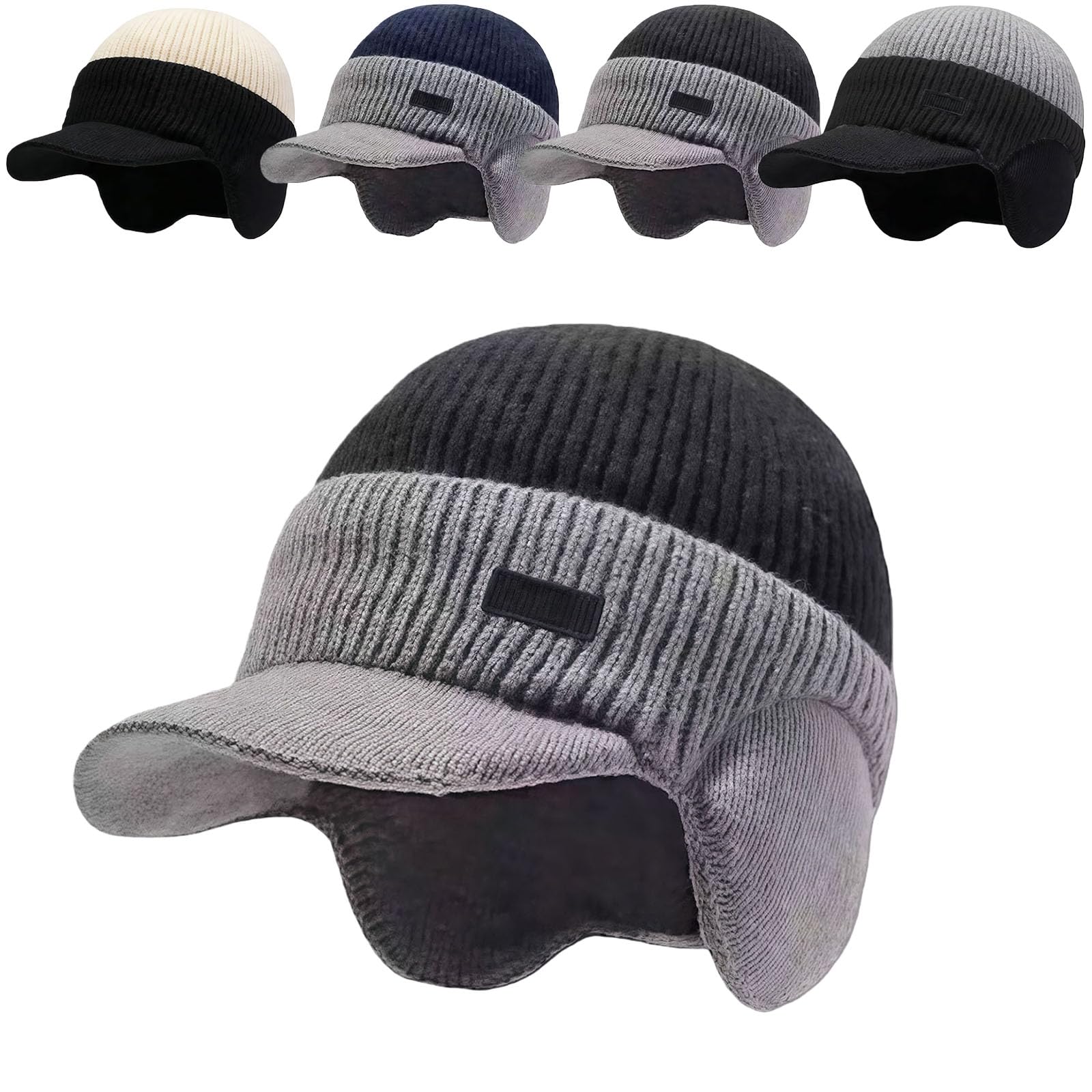 Windproof Thermal Cap with Visor, Cozy Fleece-Lined Beanie for Winter Protection