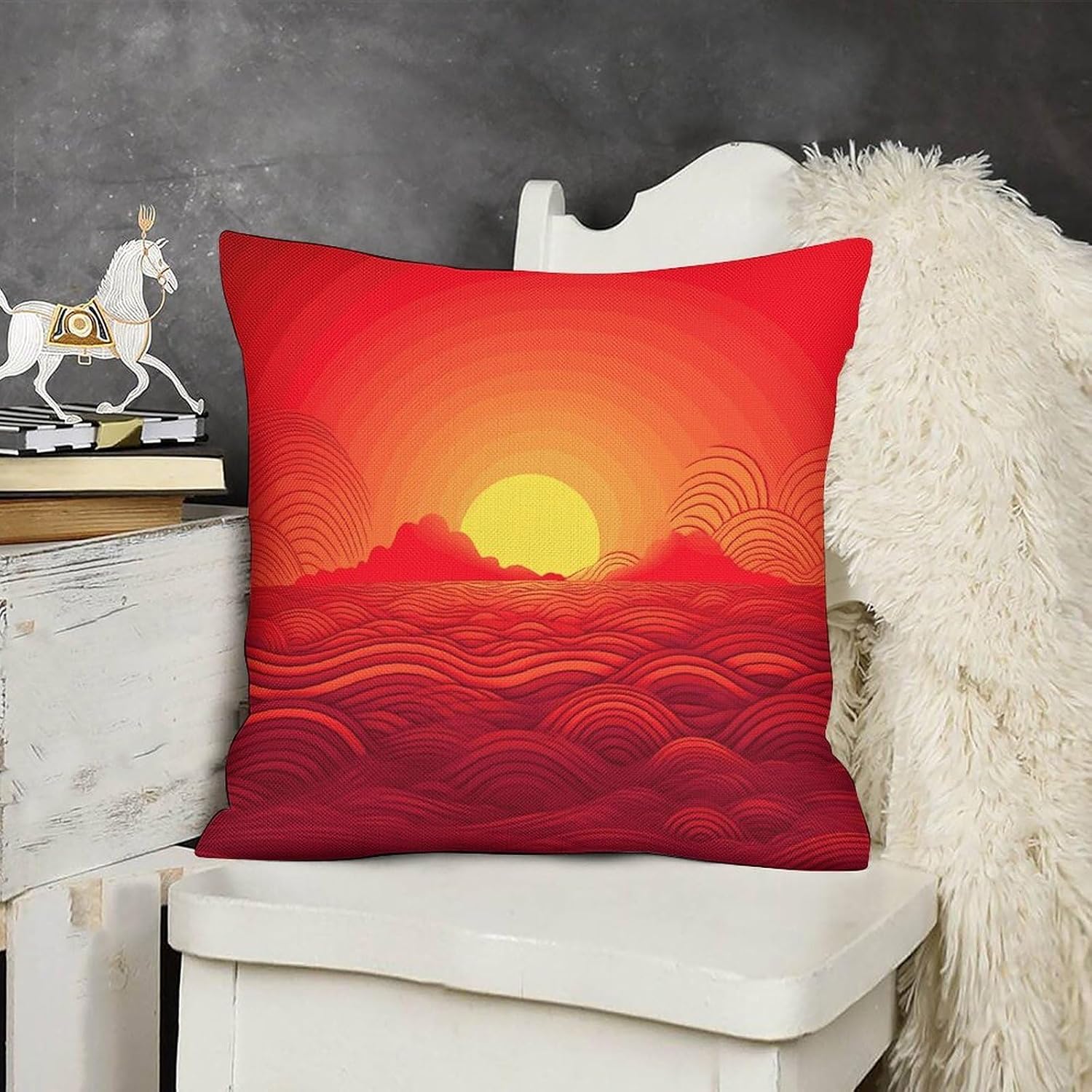 Red Sunrise Pillow Protectors Cute Waterproof Pillow Cover Soft Skin-Friendly Cushion Case Decorative Square Cushion Cover for Couch Sofa Bed Living Room Bedroom