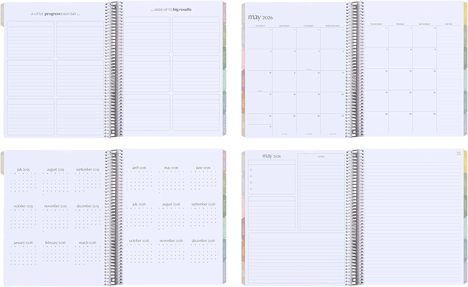 8.5x11 Coiled Monthly Planner (January 2026 - December 2026) - Mantra Plan classic cover, Pastel Minimal theme, platinum coil