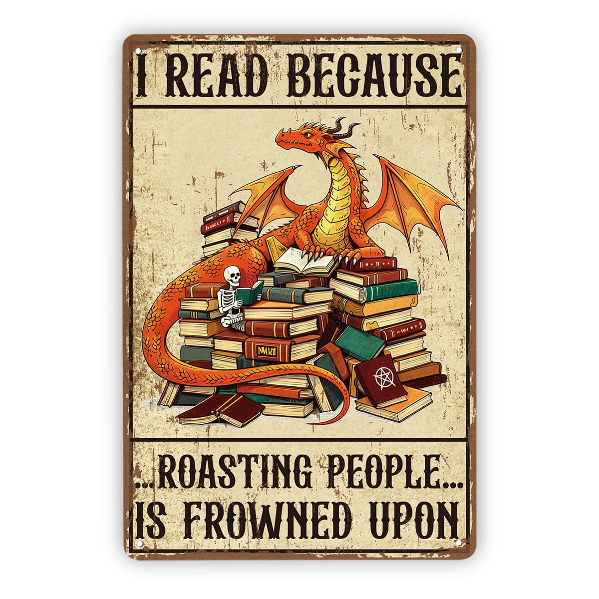 Funny Reading Wall Decor Book Lover Tin Sign, 7.9x11.8in
