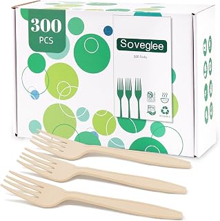 Compostable Forks, 300 Large No Plastic Forks(7 in),Disposable Cutlery Silverware Cutlery set Heavy Duty Eco Friendly Durable and Heat Resistant Alternative to Plastic Silverware