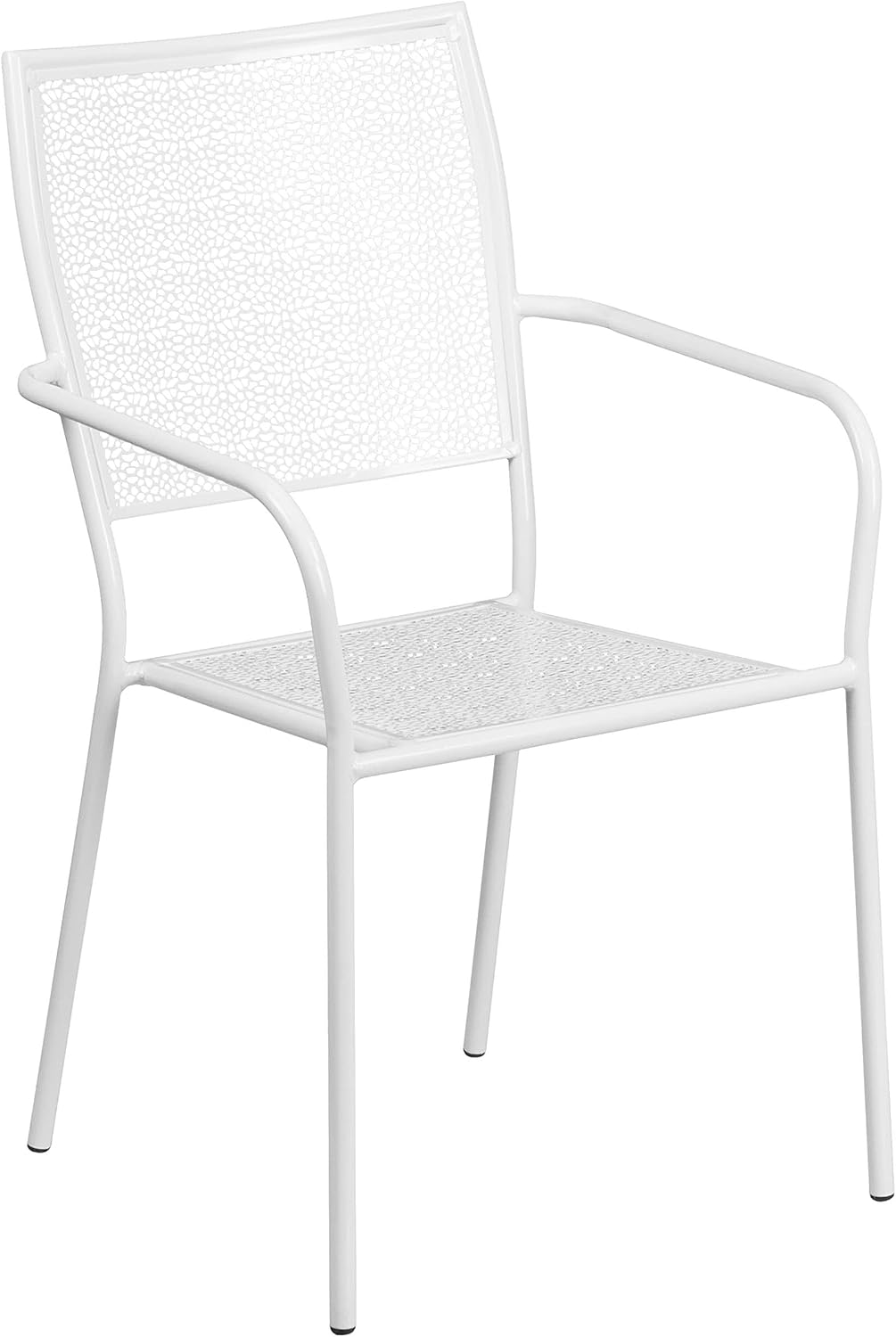 BOWERY HILL 5 Piece Steel Patio Dining Set, 36" Square Table with Flower Print Top and White Powder Coat Finish, Includes 4 Stackable Chairs, Indoor/Outdoor Use, Durable for Commercial or Home Patio