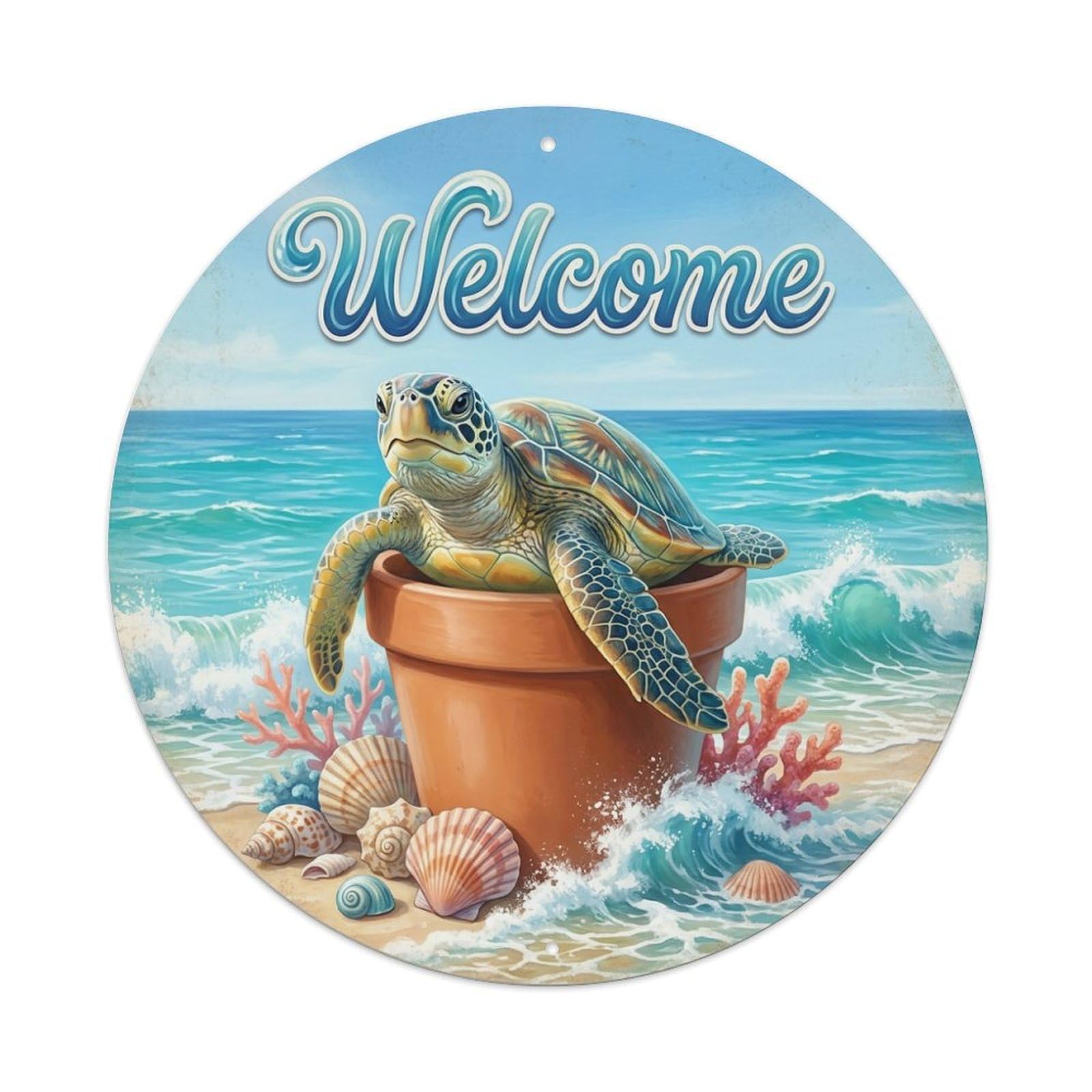 Welcome Turtle Ocean Beach Metal Tin Sign