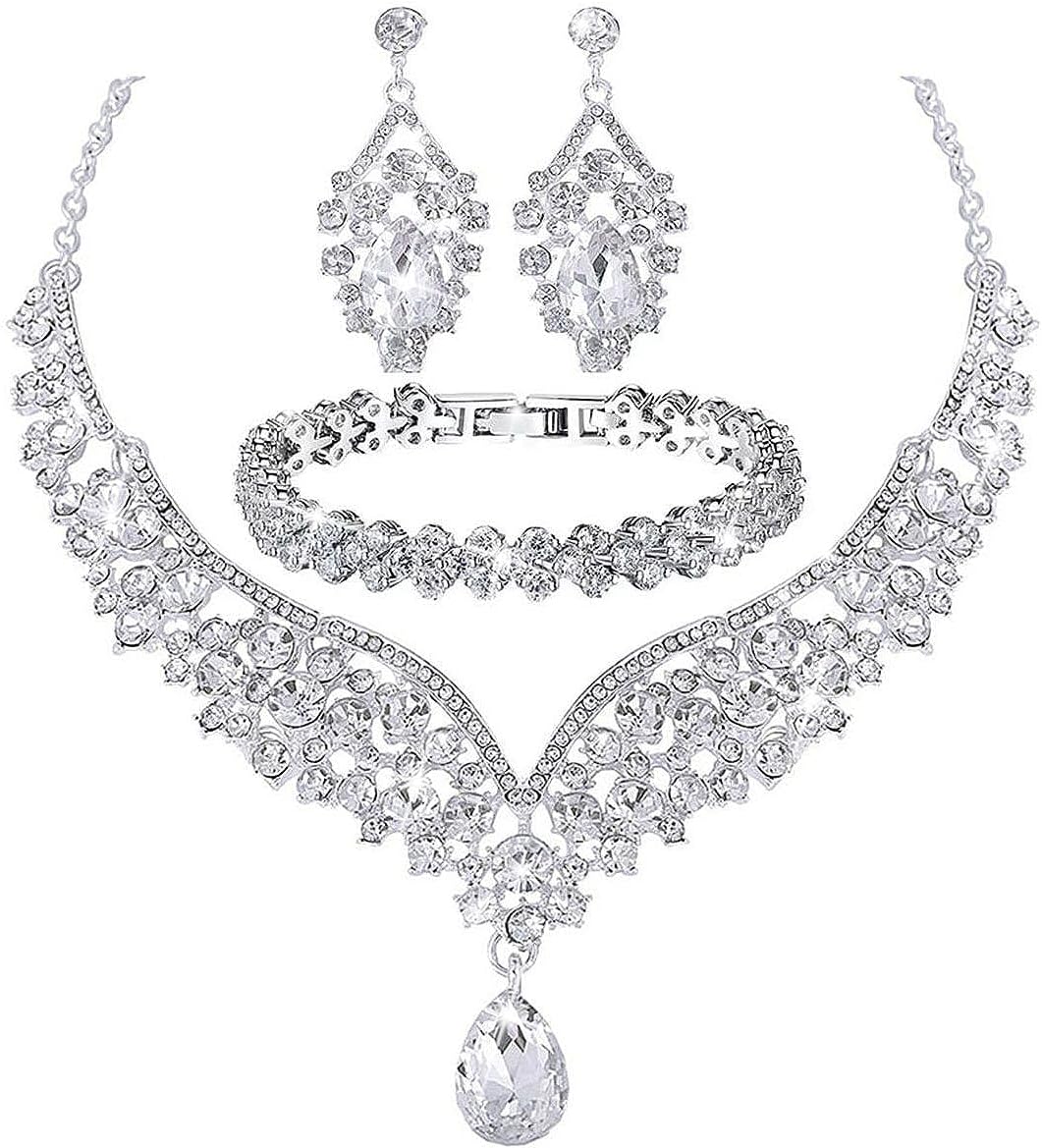 Women's Wedding Jewelry Crystal Collection Necklace Bracelet Pendant Earring Set