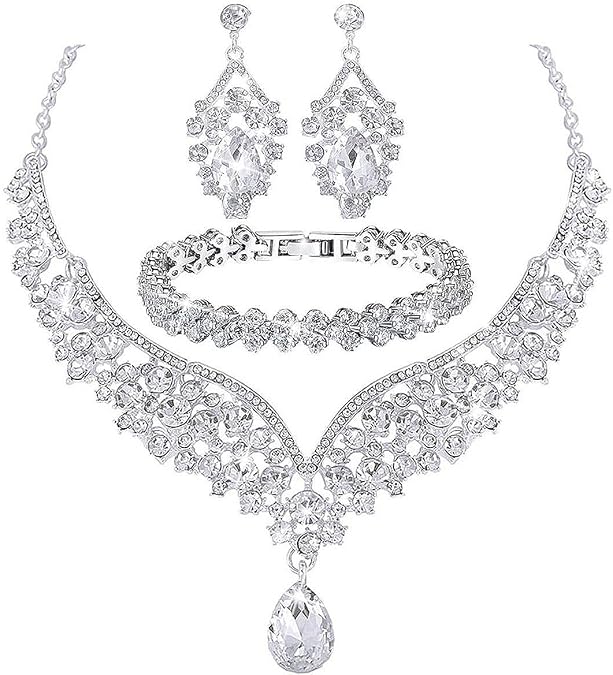 Women's Wedding Jewelry Crystal Collection Necklace Bracelet Pendant Earring Set