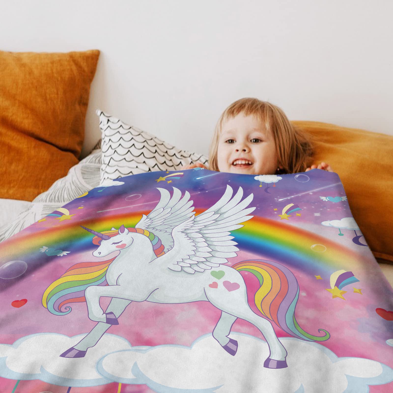 Fleece Blanket Kids Rainbow Blanket Domgoge Unicorn Fleece
