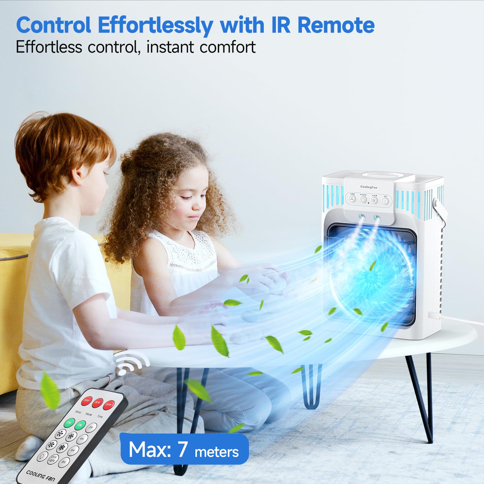 1200ml Aire Acondicionado Portatil con Mando, 5 en 1 Mini Aire Acondicionado, 3 Velocidades, 3 Modos de Nebulización, Luz de 7 Colores, Temporizador de 2-8H, Enfriador de Aire Portátil Interior — view 6