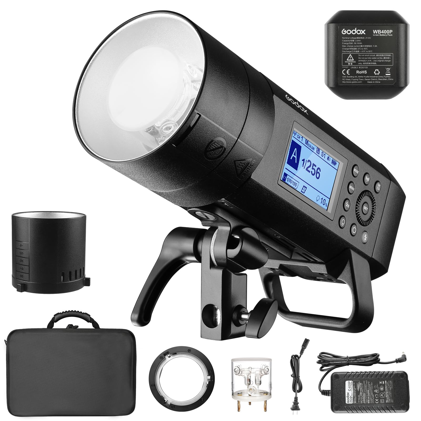 Godox AD400Pro 400W GN72 TTL 1/8000s HSS 2.4G X Sistema All-in-One Flash Speedlite Strobe Light, funzionamento a batteria, 390 Full Power Pops, Tempo di riciclaggio 0,01-1s