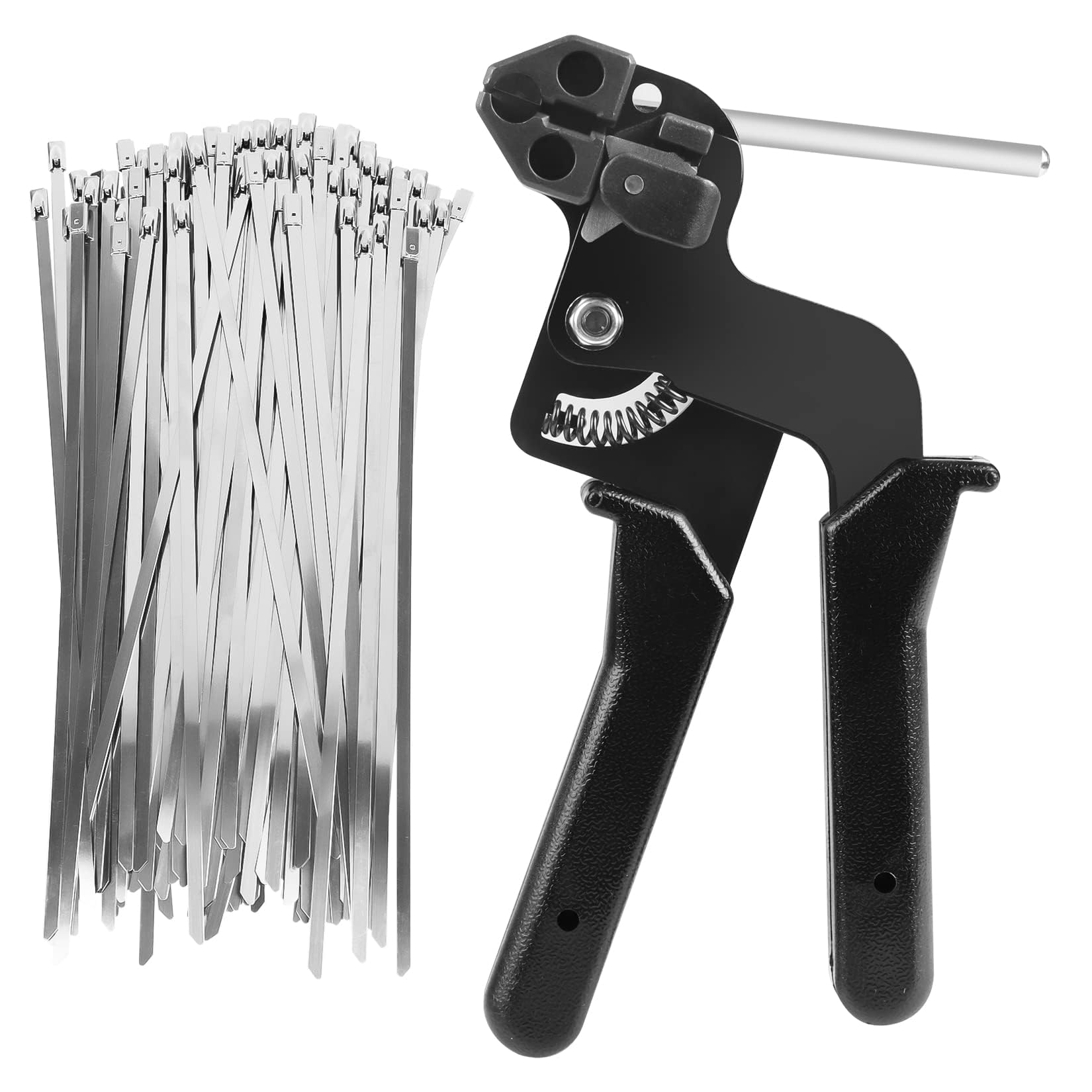 Azonee Stainless Steel Cable Tie Gun, Adjustable Cable Tie Gun with 100 Pcs Stainless Steel Cable Ties for Fastening Cables and Pipes Self-Locking Zip Ties Kit Metal Zip Tie Tool Kit