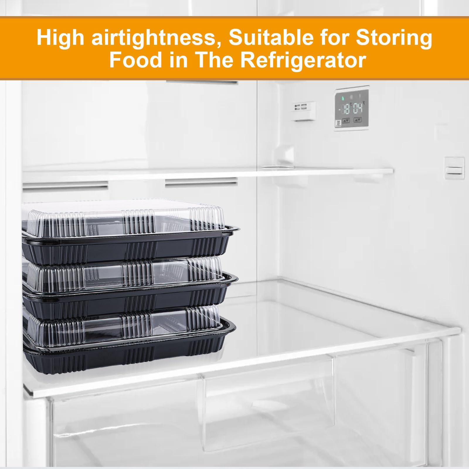 JMIATRY 20 bandejas de plástico reutilizables pequeñas para catering con tapas, 264 mm x 200 mm, bandejas para dulces y sándwich, recipientes de alimentos con base de patrón negro para fiestas y bufés