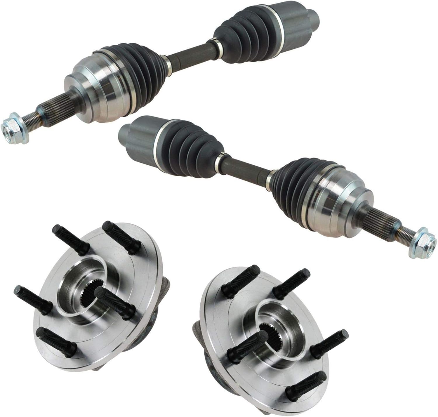 TRQ Front Drivetrain Kit CV Axle Shaft Assembly Wheel Hub Bearing Assembly Compatible with 2006-2008 Dodge Ram 1500