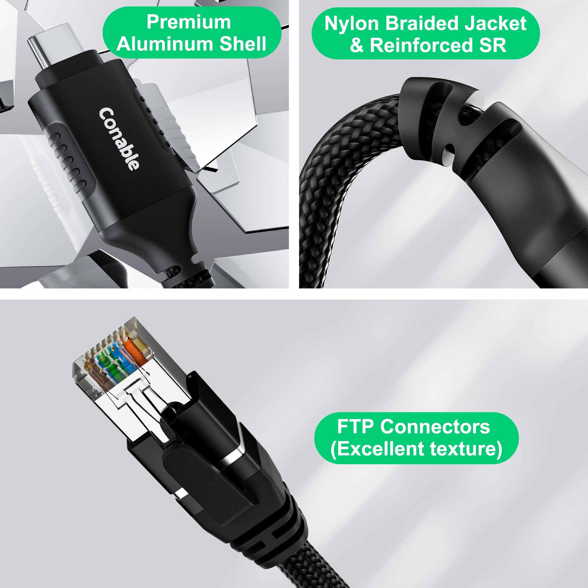 Câble USB C vers Ethernet de 15,2 m, adaptateur réseau LAN de type C vers RJ45, Gigabit, tressé, directement connecté, Thunderbolt 4/3, compatible avec MacBook Air/Pro, XPS, iPhone 15, Galaxy S24