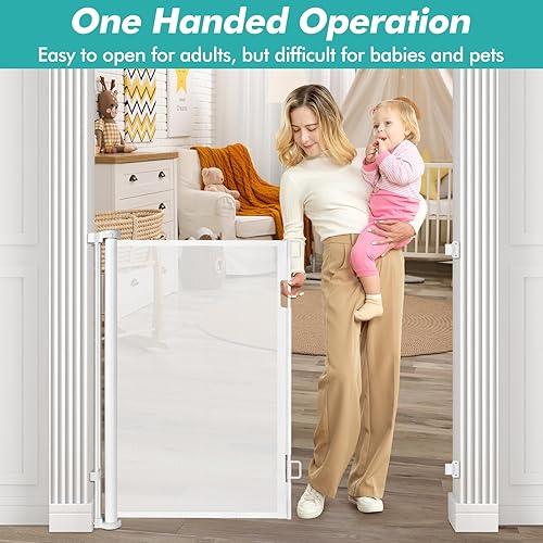 Miniatura 5 de Puerta retráctil extra alta de 42 pulgadas para bebé, puerta retráctil de 55 pulgadas de ancho, puerta retráctil para perros, puerta extra alta para