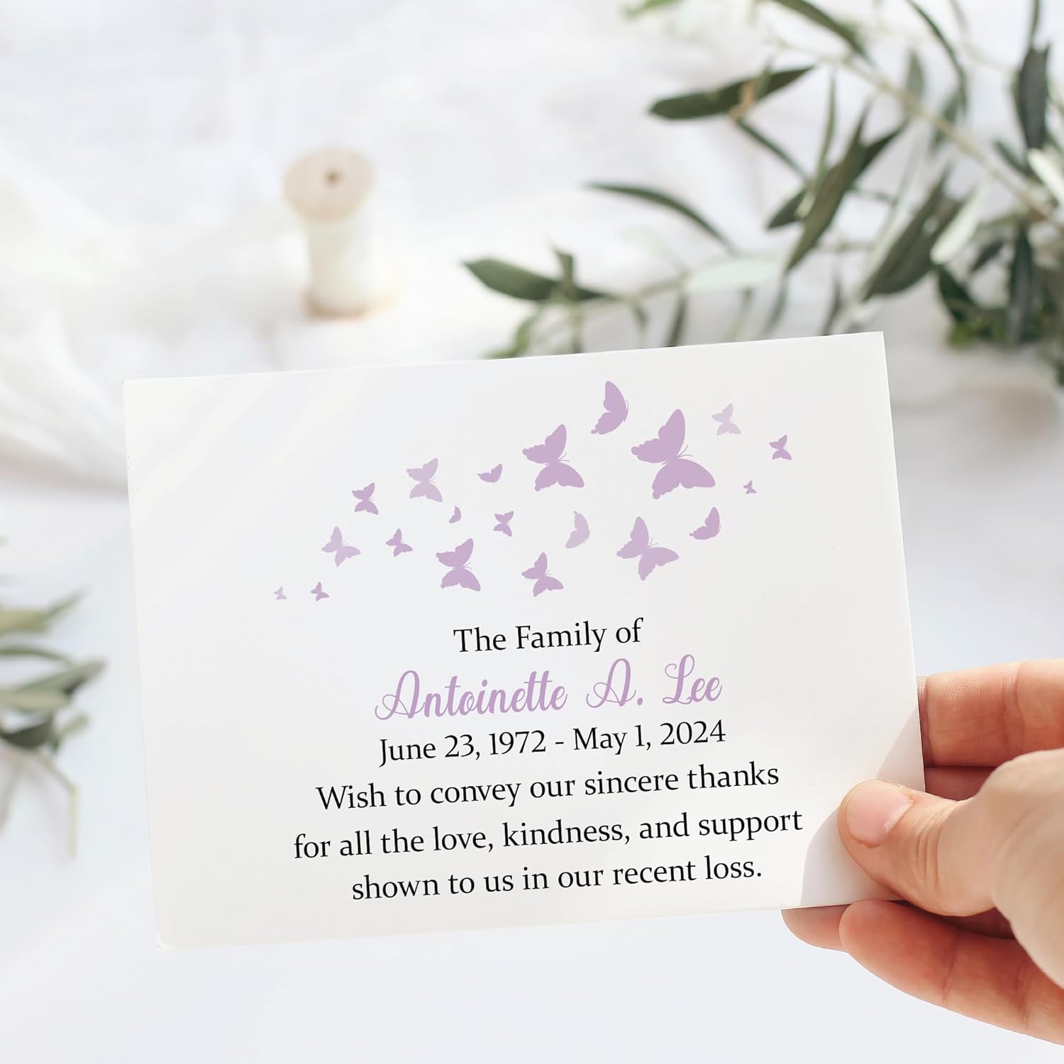Personalized Thank You Cards for Funeral with Butterfly, Choose Quantity and Ink Color, Colorful Butterflies Memorial Stationery, Sympathy Thank You Cards with Envelopes and Message and Notes