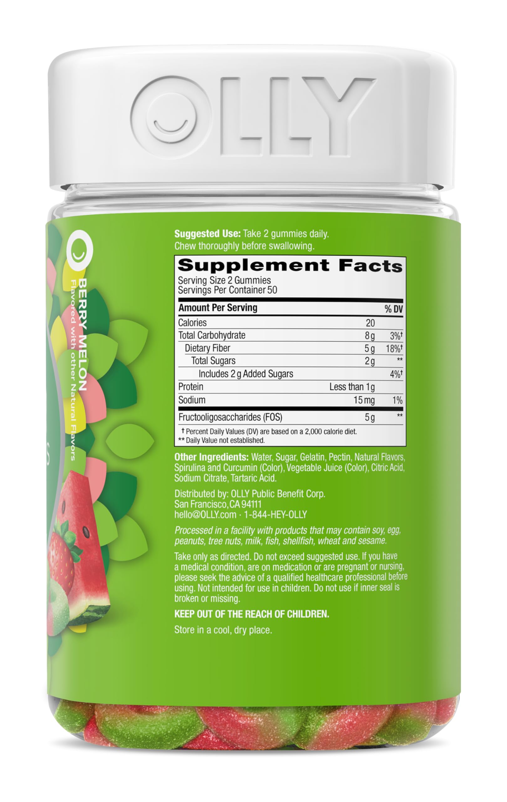 OLLY Fiber Gummy Rings Digestive Health Supplement, Berry Melon - 100 Count — Amazon image 8