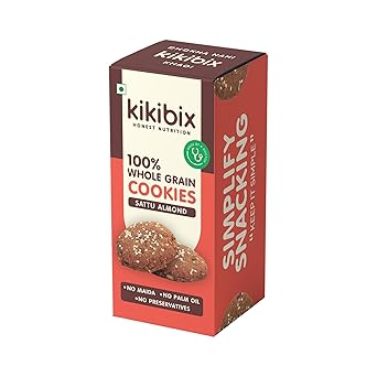 Kikibix Sattu Almond Cookies, Protein Rich Badam & Chana Digestive Biscuit Snacks for Gym, Tasty & Healthy Natural Jaggery Cookie Snack for Dieting & Weightloss With High Fiber & No Maida, 130gm - image, photos