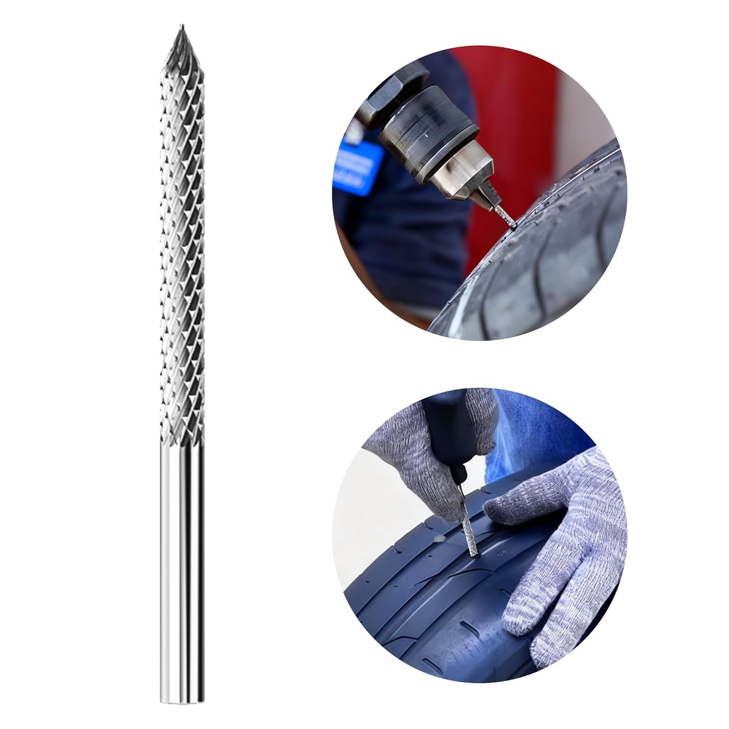 HUHAO Tire Reamer Drill Bit,Tire Repair Carbide Burr Drill Bit Patches Plug Cutters Wire Cutter Carbon Steel Reamer Repair Tools(6 mm)