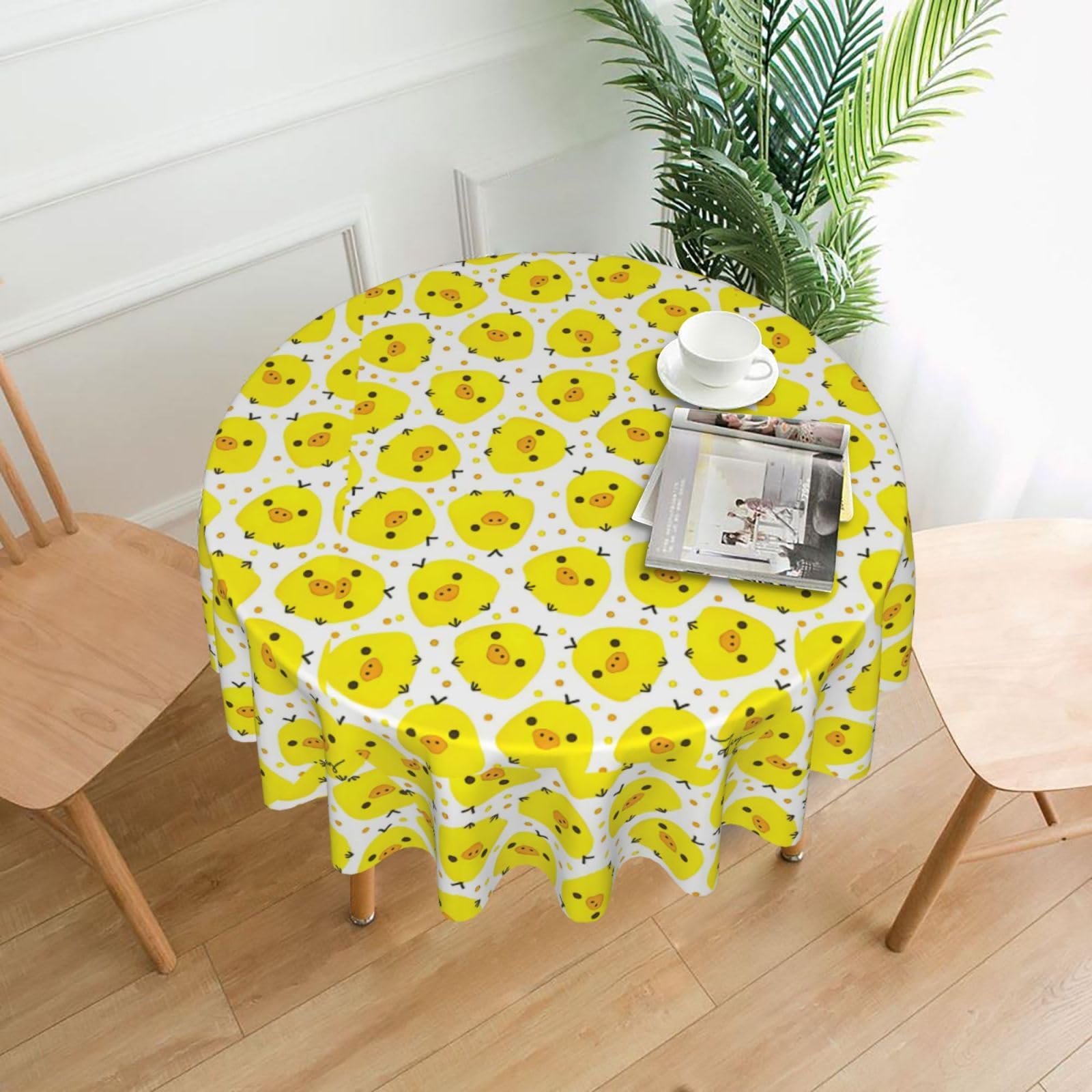 Nbtghga Yellow Chicken Print Tablecloth Round Border Table Cloth Cover Decorative For Party Holiday Dinning Tabletop Home