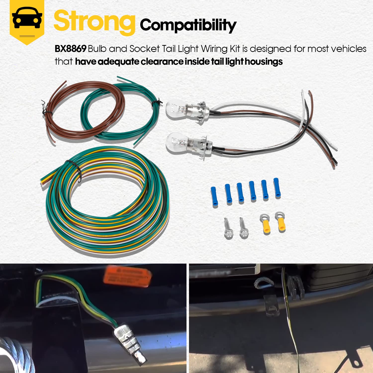 BX8869 17PCS Tail Light Wiring Kit, Copper, Plastic, Rubber for Most Vehicles with Adequate Clearance Inside Tail Light Housings, Replacement for Blue Ox BX8869