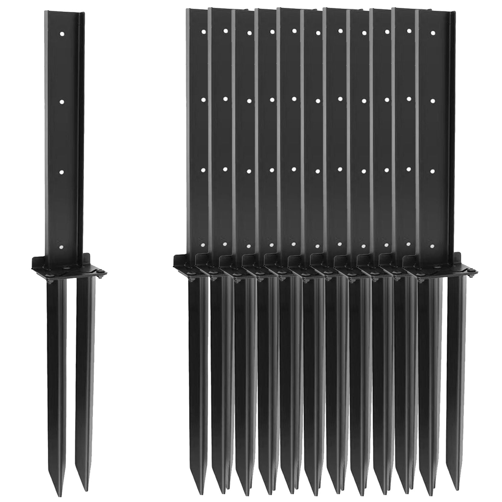 GOUZIBHD Fence Post Repair Kit, Heavy Duty Steel with Two-Pronged Split Version Ground Spike Anchor for Fixing Leaning or Broken Wood Posts No Dig Drive-In Support for Yard Garden Fence(Color:12pack)