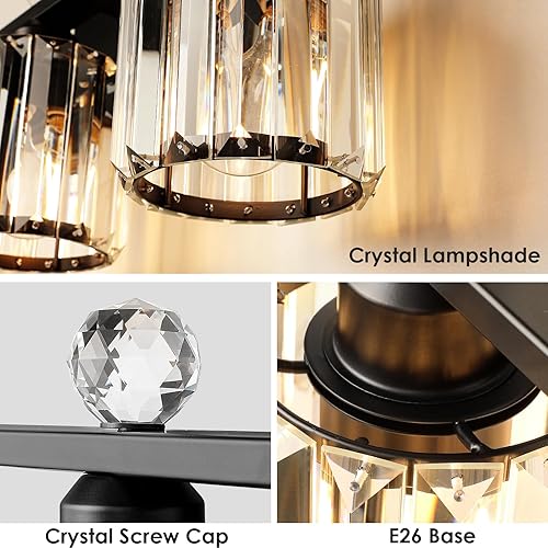 Miniatura 5 de 3 luces negras modernas de cristal K9, accesorios de iluminación de baño negros de acero inoxidable para tocador